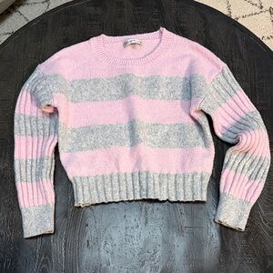 Madden Girl Pink and Gray Striped Crew Neck Sweater